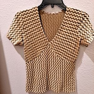 Cache Metallic Chevron V-Neck Top
